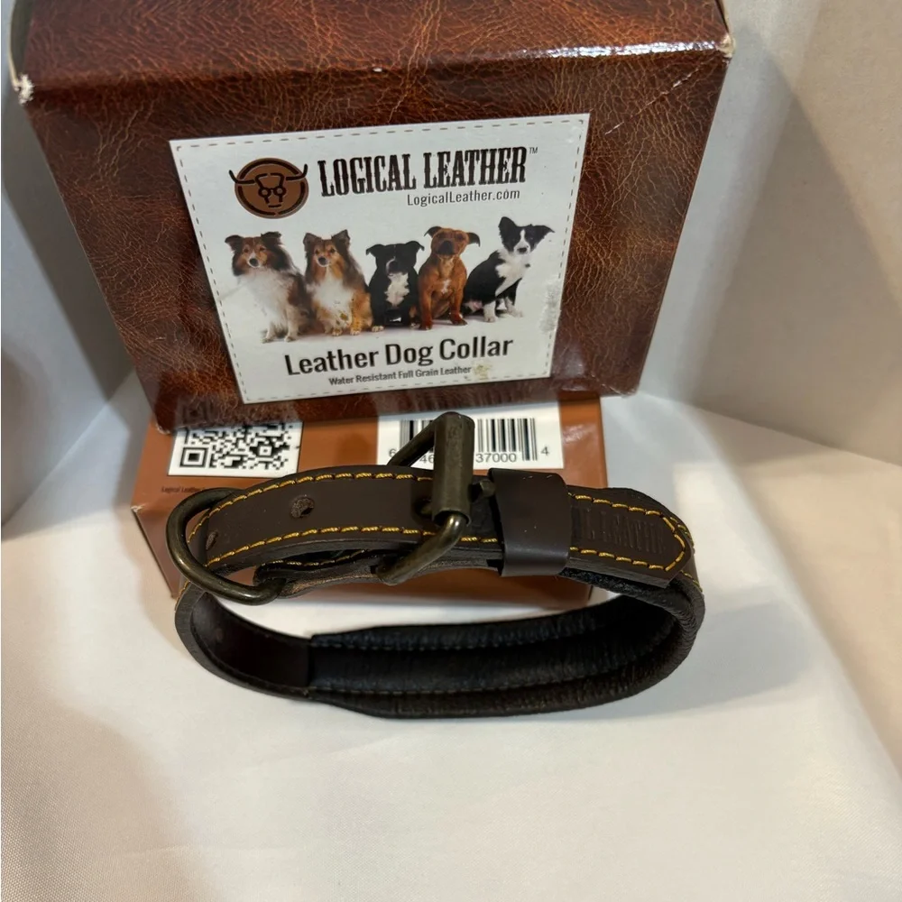 Logical Leather Brown full grain Leather Dog Collar Water‎ Resistant small